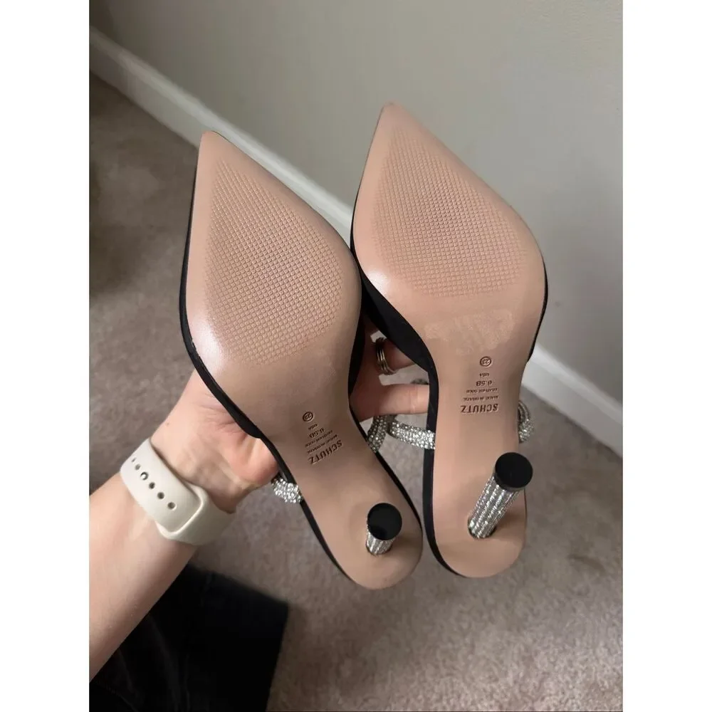 SCHUTZ Pearl Glam Pin Pump Heel Embellished Knot Pointed Toe‎ Black 6.5